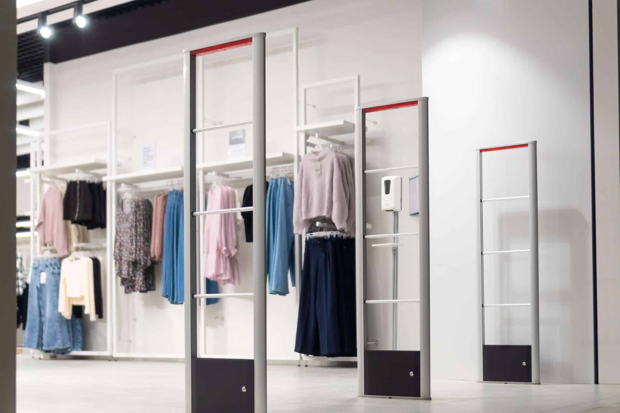 A retail apparel store with security sensors