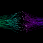 Decorative digital image of fiber optic lights connecting in the middle