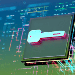 digital image of a key overlaid on a circuit board