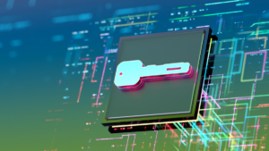 digital image of a key overlaid on a circuit board
