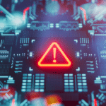 Stock graphic of an indicator icon over a circuitboard