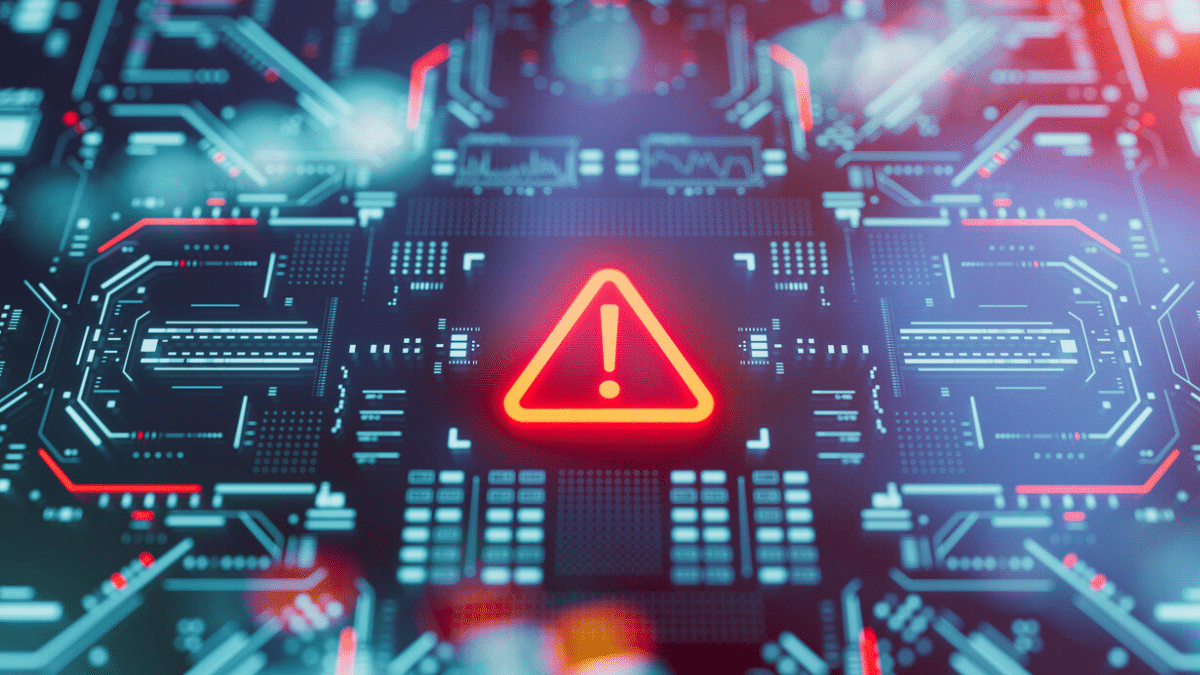 Stock graphic of an indicator icon over a circuitboard