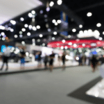 stock photo of an out of focus tradeshow hall