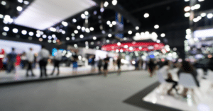 stock photo of an out of focus tradeshow hall