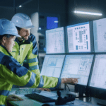 stock photo factory engineers configuring ICS